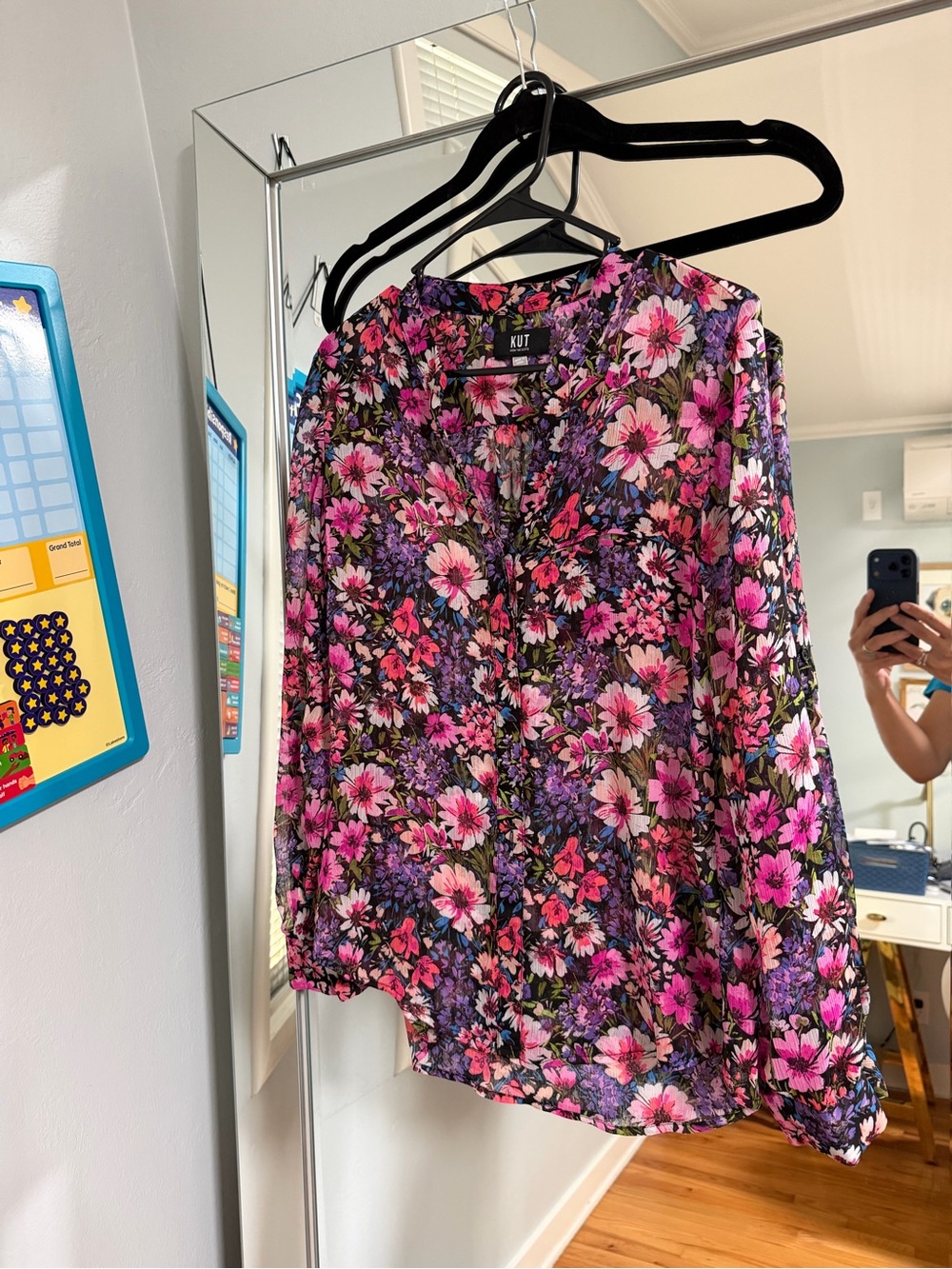 Kut from the Kloth Pink and Purple Floral Blouse